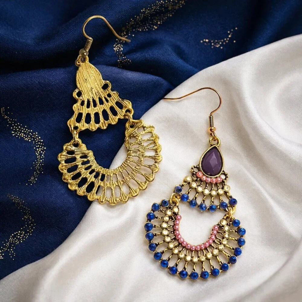 Boho Chic Colorful Beaded Chandelier Statement Earrings | Antique Gold Finish